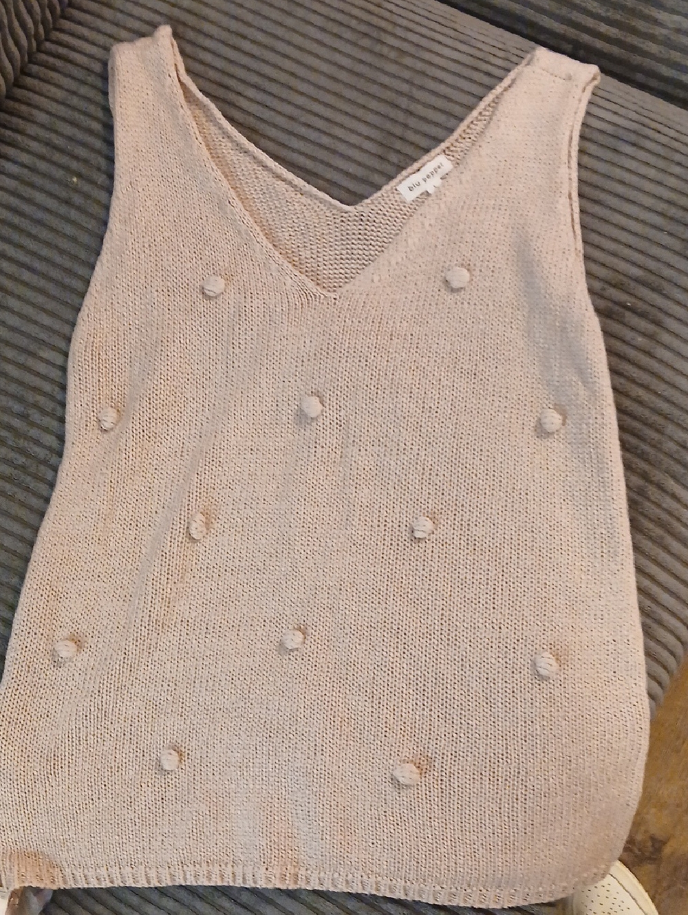 Blu Pepper Light Pink Knit Pom-Pom V-Neck Tank
